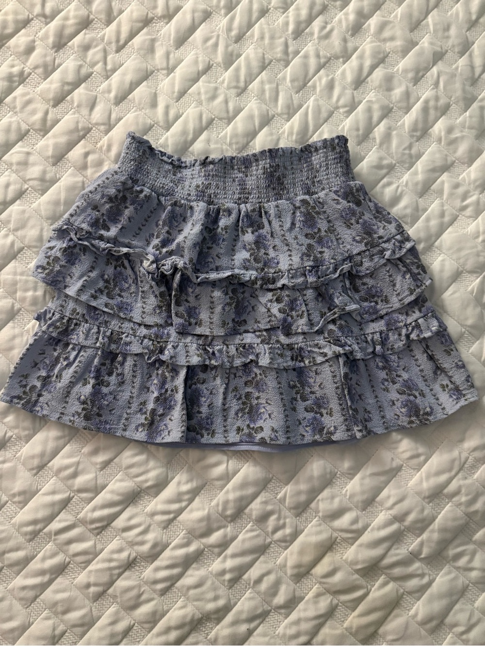 LoveShackFancy Lavender Floral Tiered Ruffle Skirt